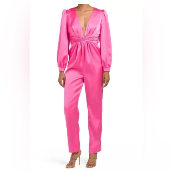 Ieena Mac Duggal satin twist pink jumpsuit - Picture 7 of 12